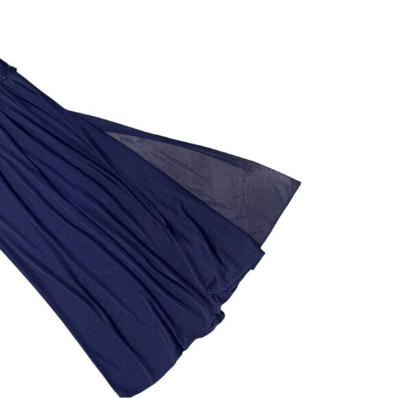 FORMAL SHERRI HILL navy blue high slit lace side sweet heart neckline gown sz 2 - Picture 6 of 8